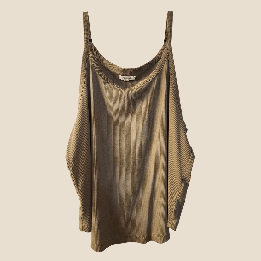 Madewell Ribbed Tank Top Olive Green Supima Cotton Blend Scoop Neck 3X Basic